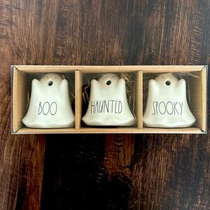 Rae Dunn Ghost Trio set BOO HAUNTED Halloween decor Tiered Tray by Magenta